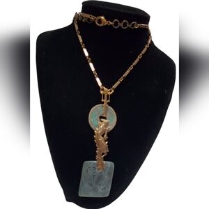 Rare Antique Nephrite & Dragon Pendant Necklace